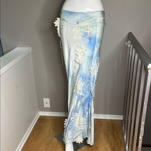 Voyage 1990’s Size 12 Long Maxi 100% Silk Mesh Chantilly Lace Waist Skirt